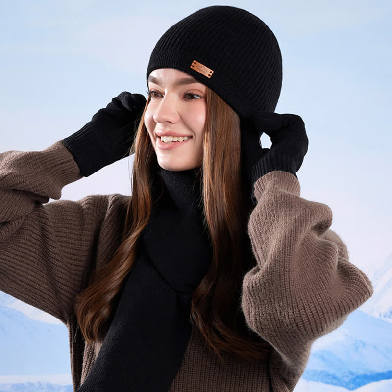 Ensemble de 3 bonnets, écharpes et gants tricotés de couleur unie - image 19