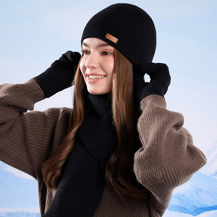 Ensemble de 3 bonnets, écharpes et gants tricotés de couleur unie - image 19