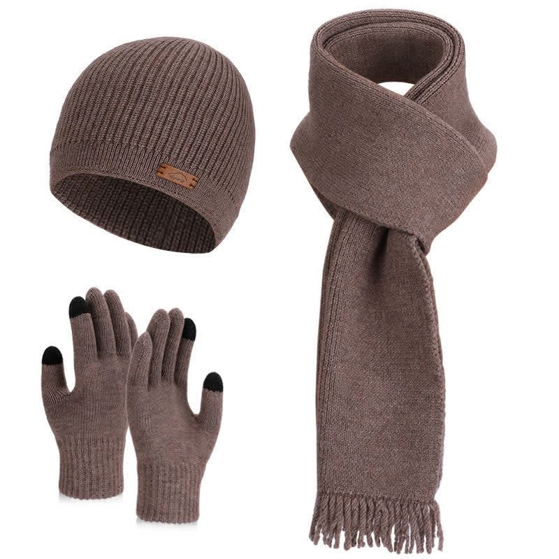 Ensemble de 3 bonnets, écharpes et gants tricotés de couleur unie - Café - Réglable (21 5/8"-23 5/8") - image 11