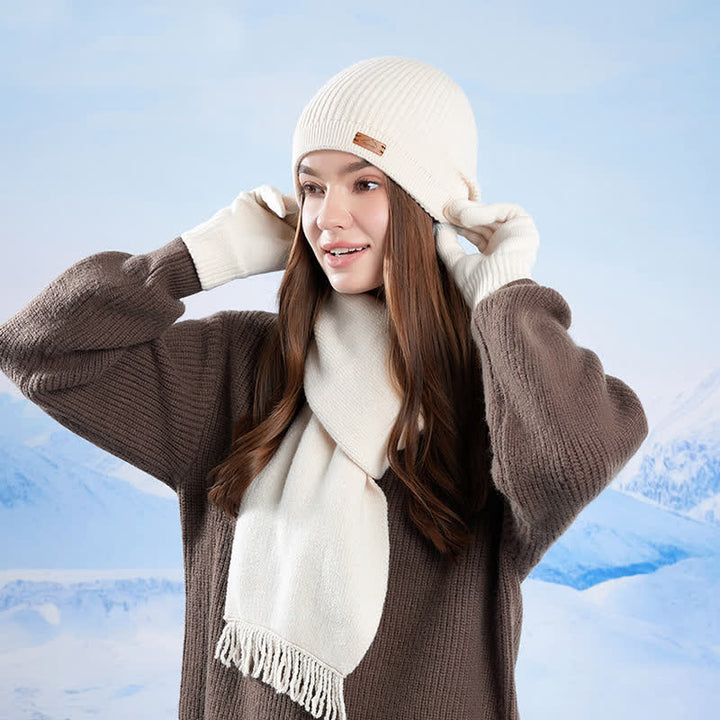 Ensemble de 3 bonnets, écharpes et gants tricotés de couleur unie - image 1