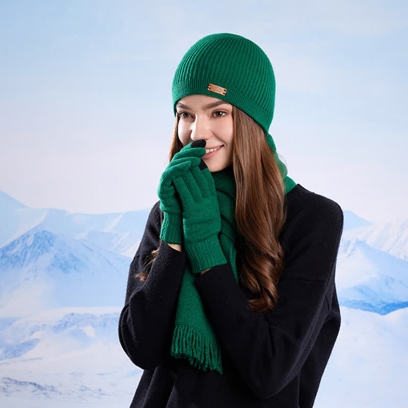 Ensemble de 3 bonnets, écharpes et gants tricotés de couleur unie - image 16