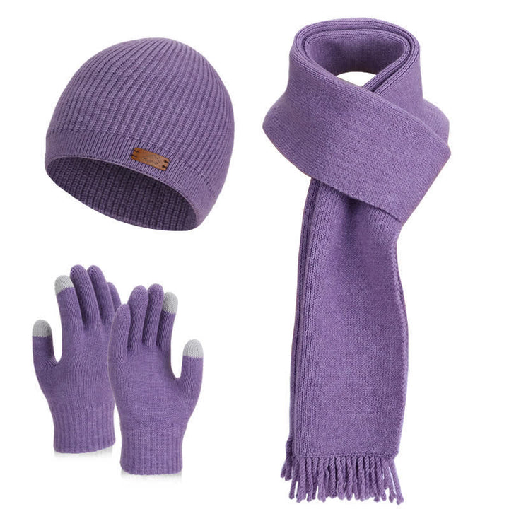 Ensemble de 3 bonnets, écharpes et gants tricotés de couleur unie - Violet - Réglable (21 5/8"-23 5/8") - image 13