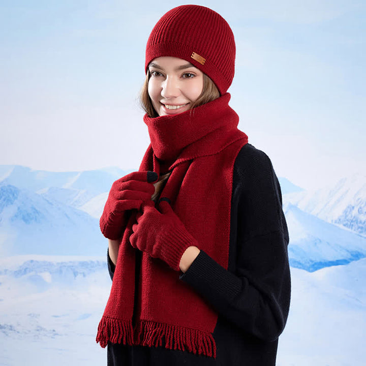 Ensemble de 3 bonnets, écharpes et gants tricotés de couleur unie - image 21