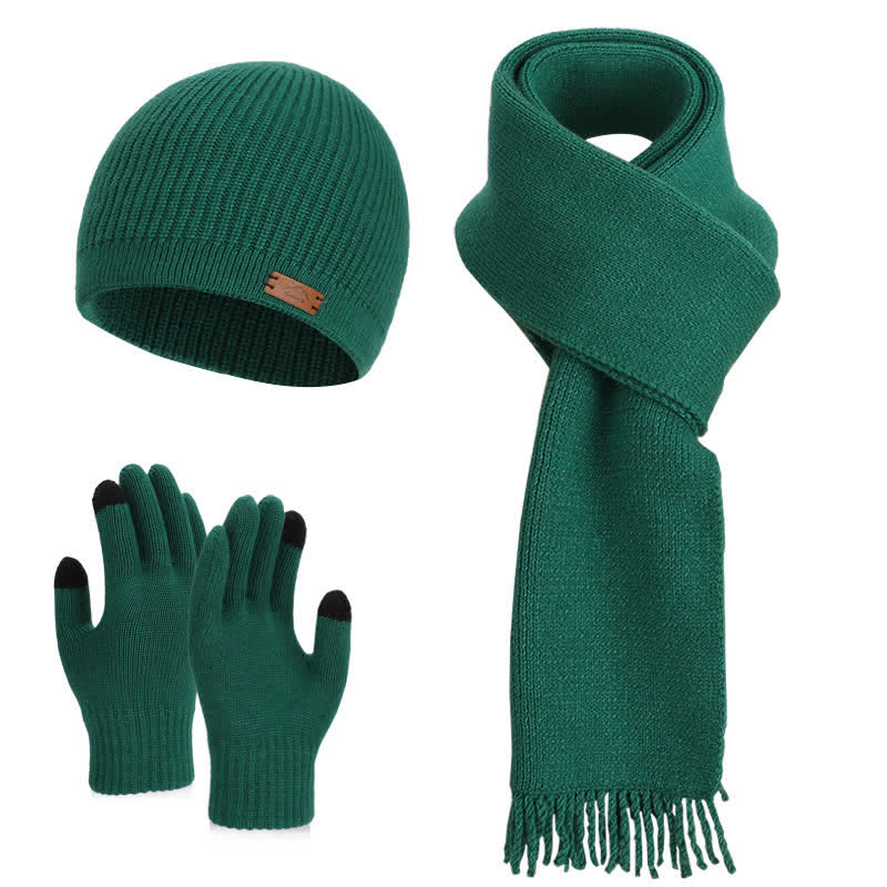 Ensemble de 3 bonnets, écharpes et gants tricotés de couleur unie - Vert - Réglable (21 5/8"-23 5/8") - image 15