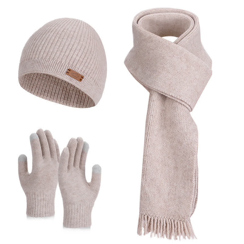 Ensemble de 3 bonnets, écharpes et gants tricotés de couleur unie - Kaki - Réglable (21 5/8"-23 5/8") - image 2