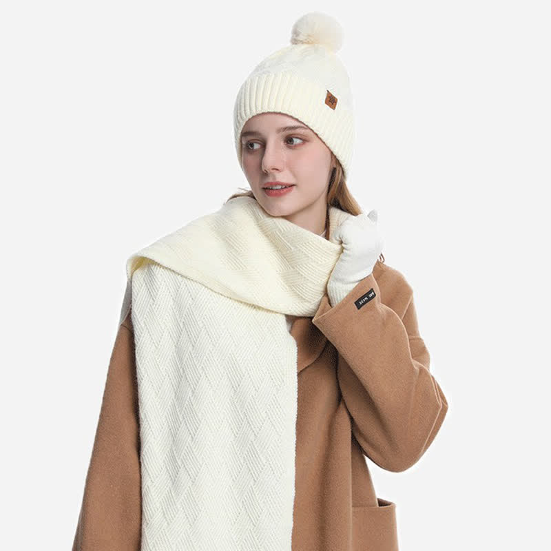 Ensemble de 3 bonnets, écharpes et gants à pompons de couleur unie - image 16