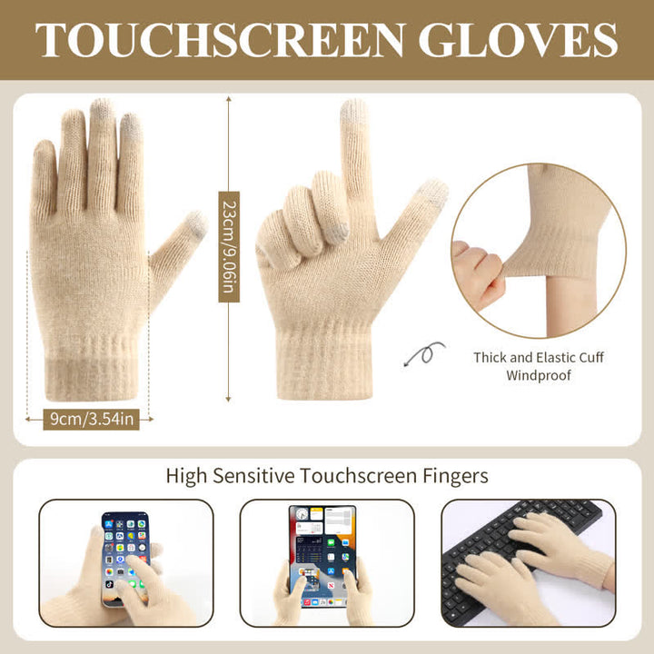 Ensemble de 3 bonnets, écharpes et gants à pompons de couleur unie - image 4