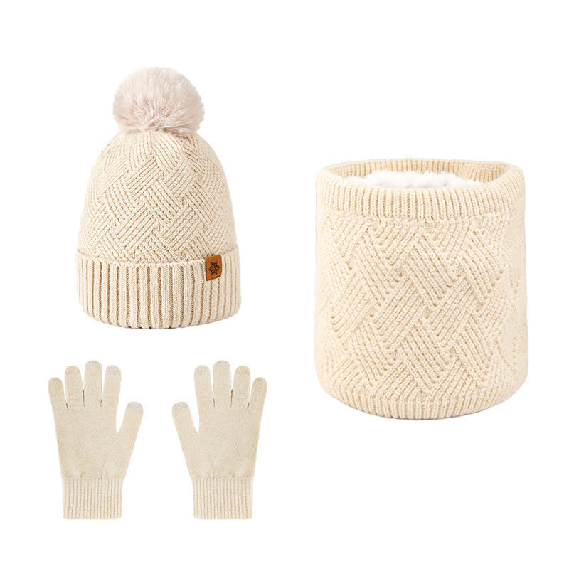 Ensemble de 3 pièces de bonnet, cache-cou et gants à motif tissé - Beige - Réglable (21 1/4"-22 7/8") - image 12