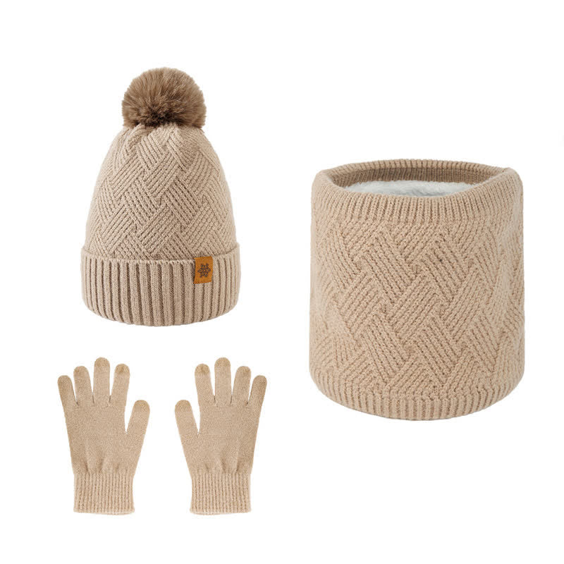 Ensemble de 3 pièces de bonnet, cache-cou et gants à motif tissé - Kaki - Réglable (21 1/4"-22 7/8") - image 14