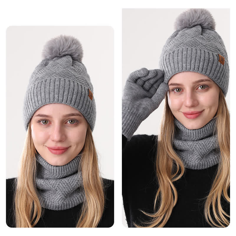 Ensemble de 3 pièces de bonnet, cache-cou et gants à motif tissé - image 2