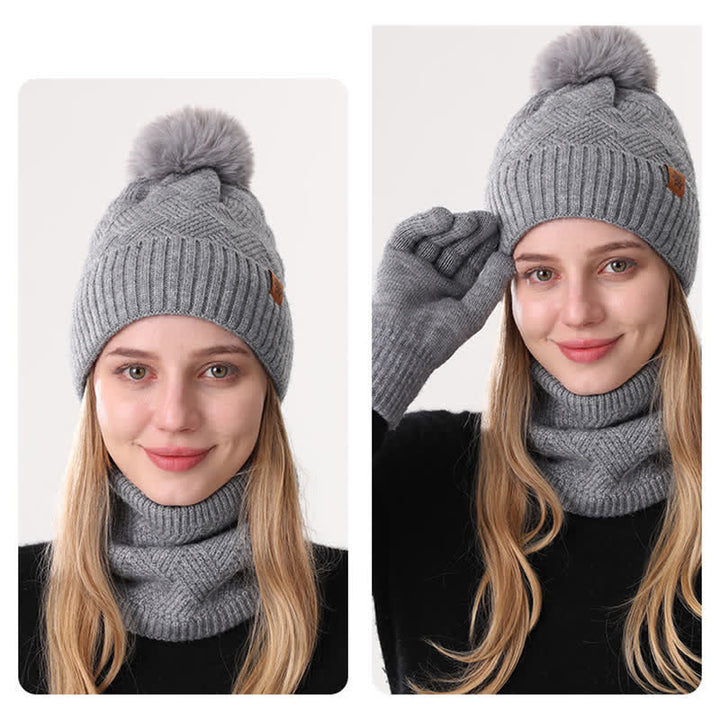 Ensemble de 3 pièces de bonnet, cache-cou et gants à motif tissé - image 2