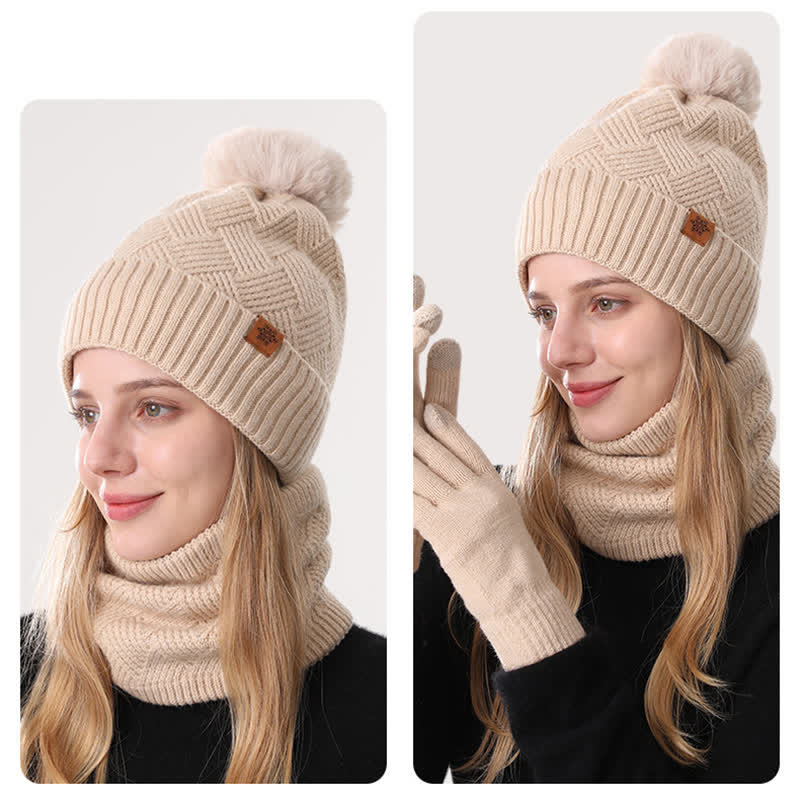 Ensemble de 3 pièces de bonnet, cache-cou et gants à motif tissé - image 13