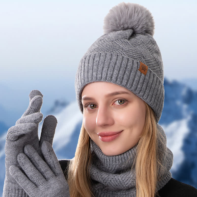 Ensemble de 3 pièces de bonnet, cache-cou et gants à motif tissé - image 1