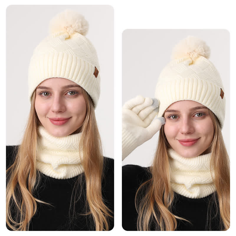 Ensemble de 3 pièces de bonnet, cache-cou et gants à motif tissé - image 19