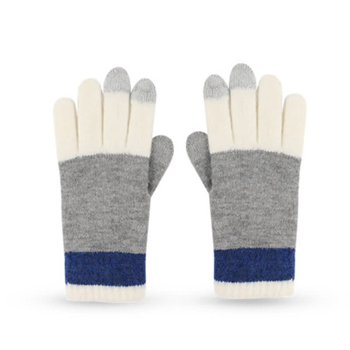 Ensemble de 3 pièces de bonnet, écharpe et gants chauds à trois blocs de couleurs - image 6