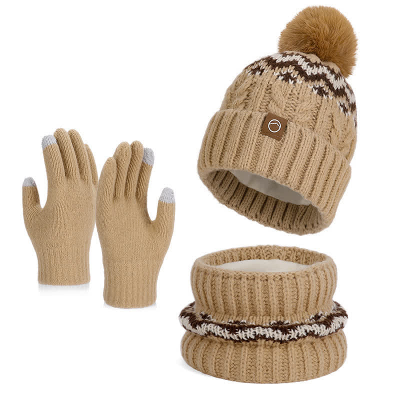 Ensemble de 3 pièces de style minimaliste, chapeau, cache-cou, gants - Kaki foncé - Réglable (21 1/4"-22 7/8") - image 0