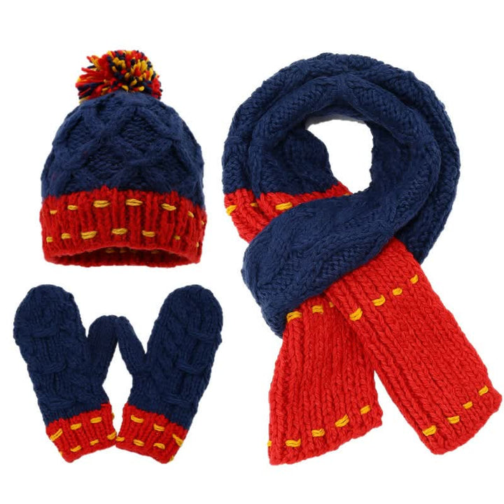 Ensemble de 3 pièces de bonnet, écharpe et gants à blocs de couleurs tendance - Bleu et rouge - Réglable (21 1/4"-22 7/8") - image 0