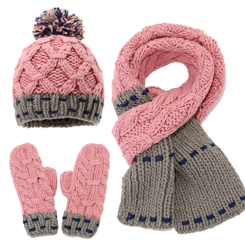 Ensemble de 3 pièces de bonnet, écharpe et gants à blocs de couleurs tendance - Rose et gris - Réglable (21 1/4"-22 7/8") - image 4