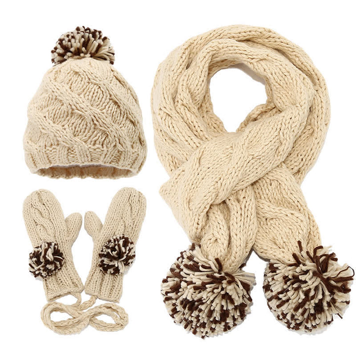 Ensemble de 3 bonnets, écharpes et gants torsadés avec pompon - Beige - Réglable (21 1/4"-22 7/8") - image 7