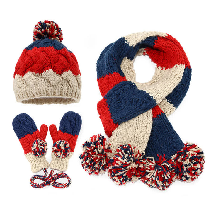 Ensemble de 3 bonnets, écharpes et gants torsadés avec pompon - Rouge et bleu - Réglable (21 1/4"-22 7/8") - image 0