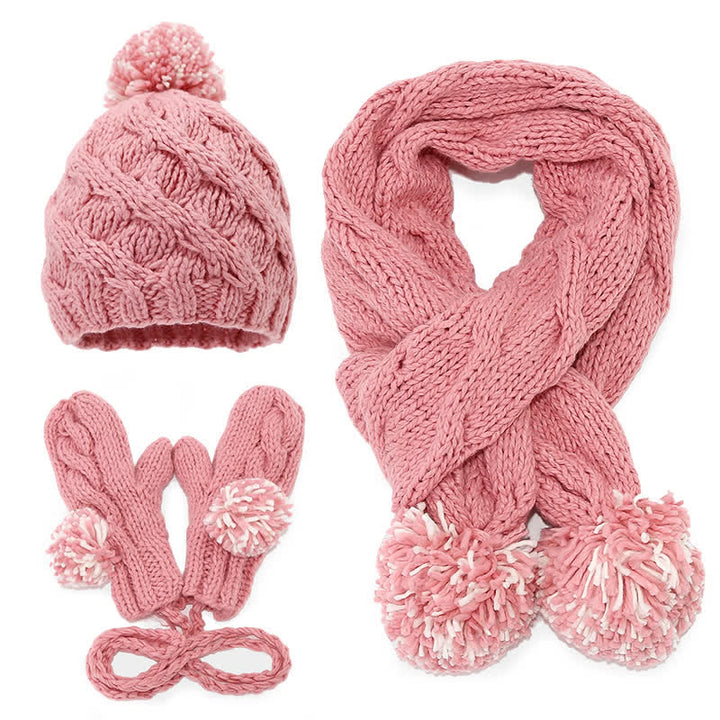 Ensemble de 3 bonnets, écharpes et gants torsadés avec pompon - Rose - Réglable (21 1/4"-22 7/8") - image 14