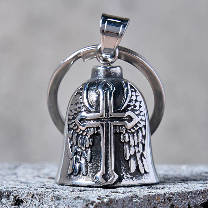 Porte-clés clochette en argent avec croix et ailes de Viking - Porte-clés - image 0