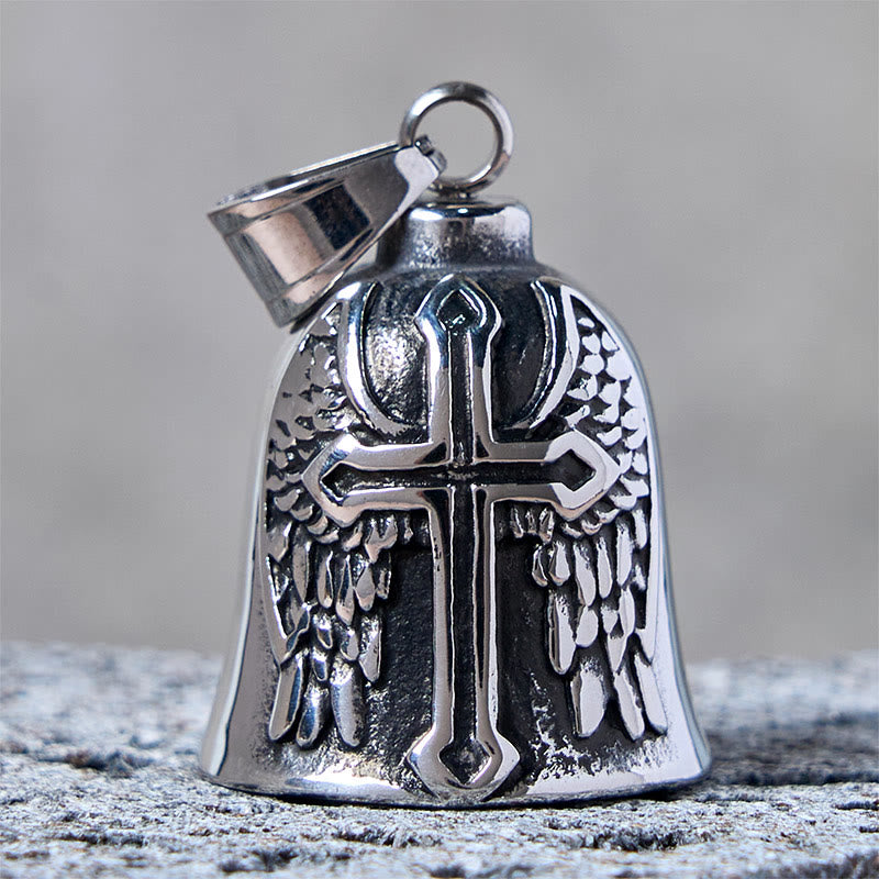 Porte-clés clochette en argent avec croix et ailes de Viking - image 1