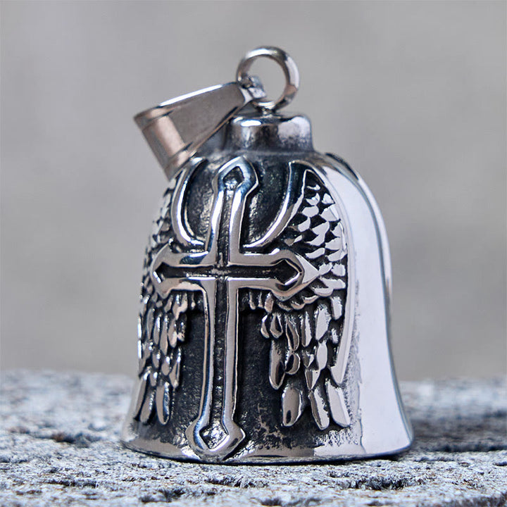 Porte-clés clochette en argent avec croix et ailes de Viking - image 2