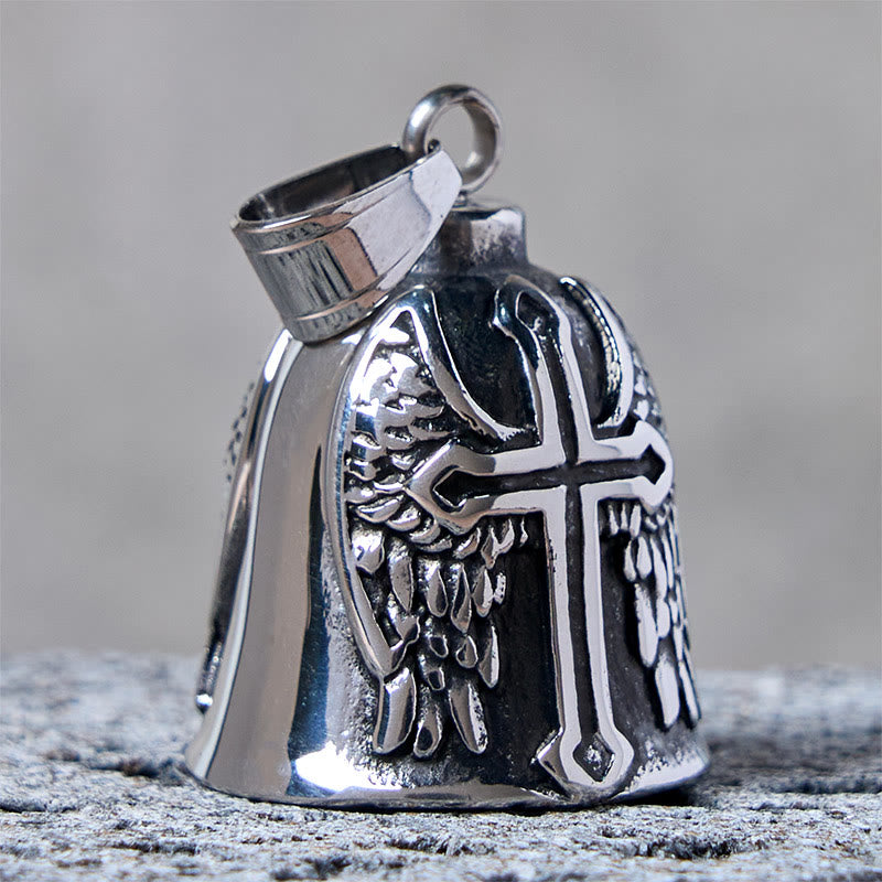Porte-clés clochette en argent avec croix et ailes de Viking - image 3