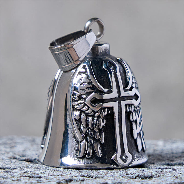 Porte-clés clochette en argent avec croix et ailes de Viking - image 3