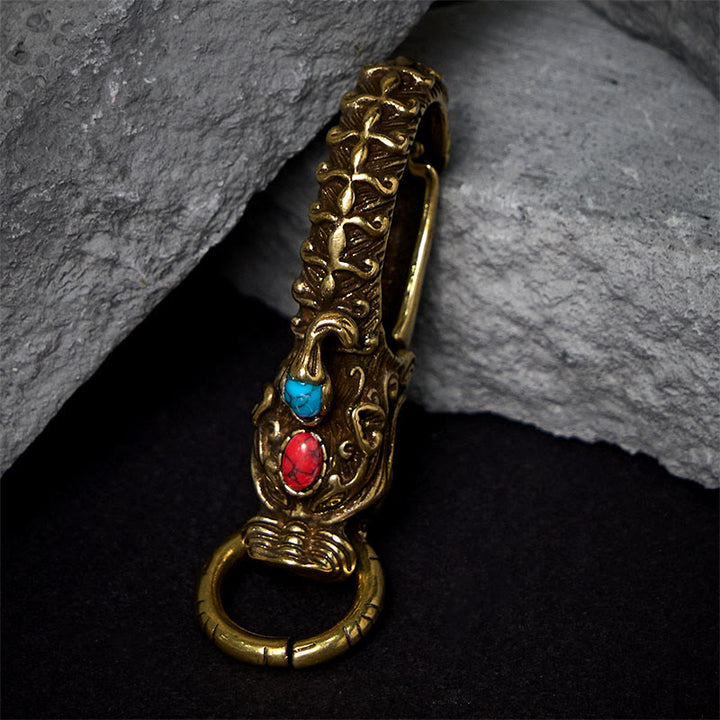 Porte-clés en laiton à mousqueton en forme de tête de dragon complexe - image 3