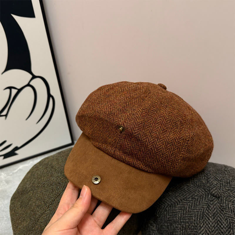 Béret d'hiver vintage uni avec bouton - Café - Réglable (environ 55 à 59 cm) - image 2