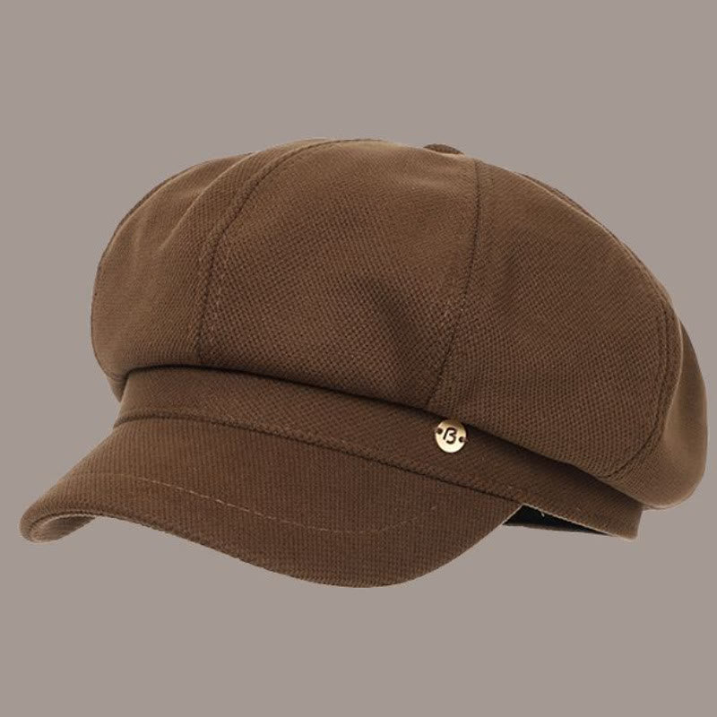 Béret rétro d'hiver pour femme, couleur unie, avec logo rond - Café - Réglable (environ 21 5/8" à 23 5/8") - image 4