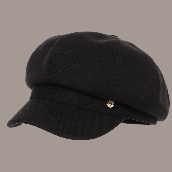 Béret rétro d'hiver pour femme, couleur unie, avec logo rond - Noir - Réglable (environ 21 5/8" à 23 5/8") - image 2