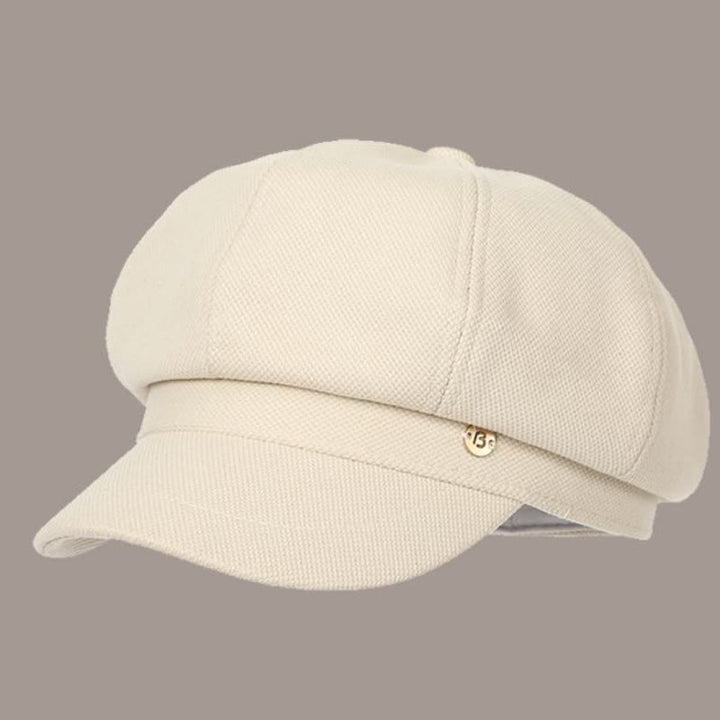 Béret rétro d'hiver pour femme, couleur unie, avec logo rond - Beige - Réglable (environ 21 5/8" à 23 5/8") - image 0