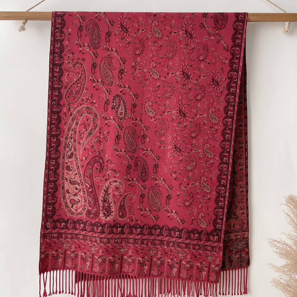 Écharpe-châle à imprimé noix de cajou style bohème rétro pour rester bien au chaud - Rouge - image 3