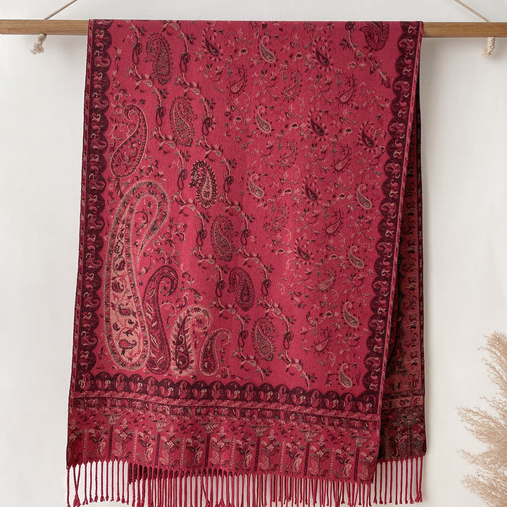 Écharpe-châle à imprimé noix de cajou style bohème rétro pour rester bien au chaud - Rouge - image 3