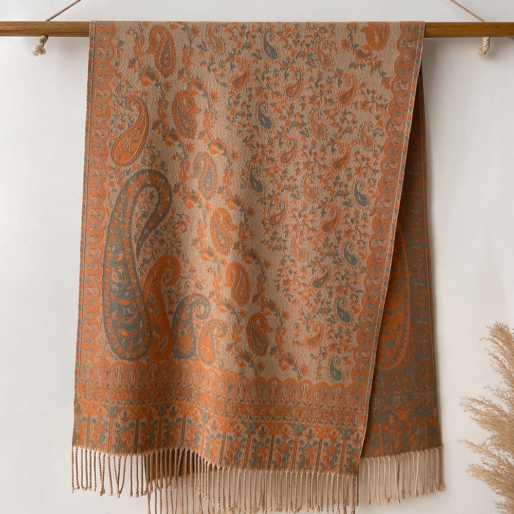 Écharpe-châle à imprimé noix de cajou style bohème rétro pour rester bien au chaud - Kaki - image 0