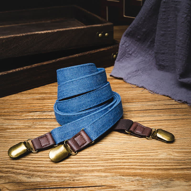 Bretelles élastiques rétro en denim bleu uni - image 2