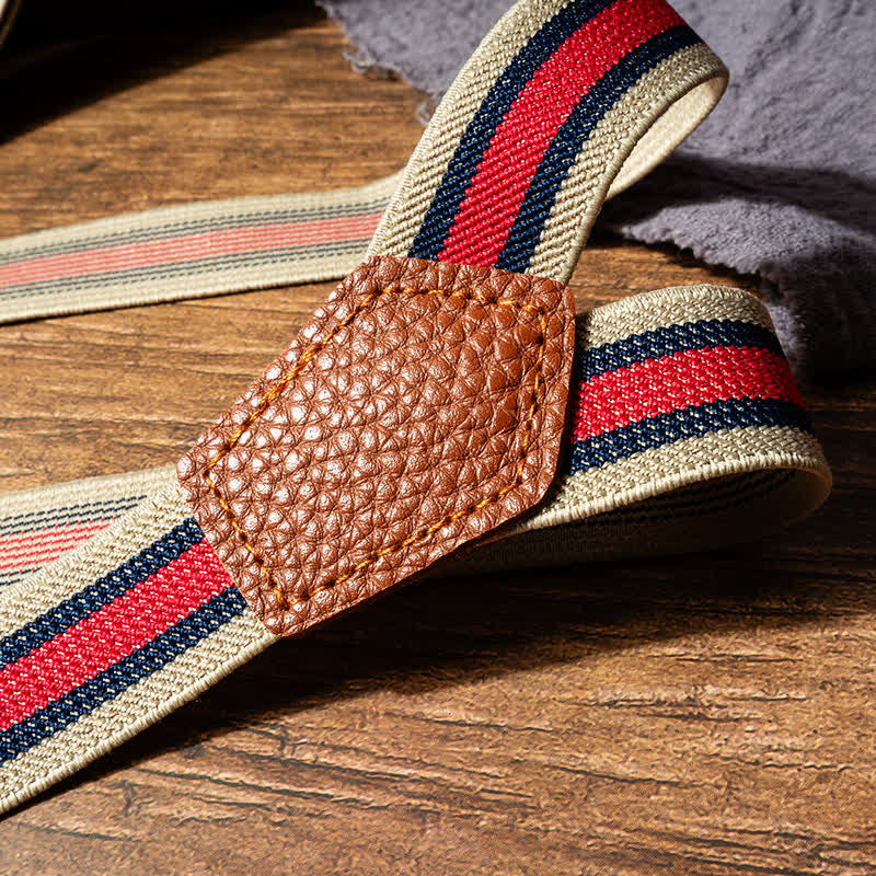 Bretelles élastiques rayées rouges et beiges en forme de Y - image 3