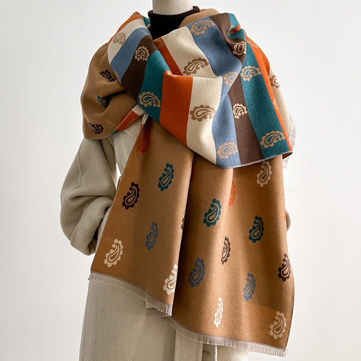 Écharpe chaude d'hiver à motifs cachemire colorés et rayures audacieuses - Beige - image 0