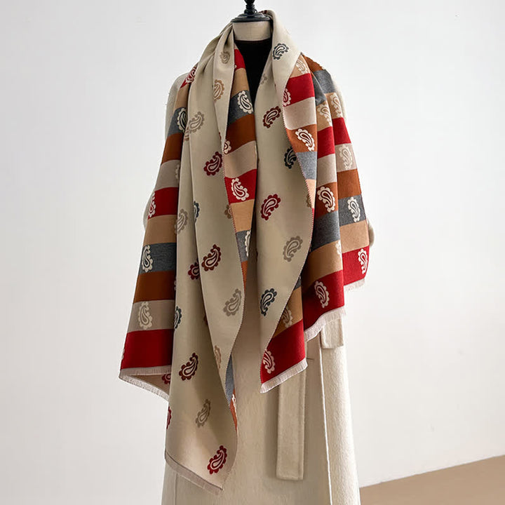 Écharpe chaude d'hiver à motifs cachemire colorés et rayures audacieuses - Brun foncé - image 3