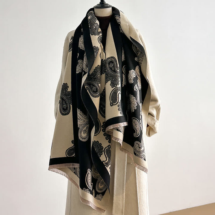 Écharpe chaude double face à motif cachemire complexe - Noir - image 3