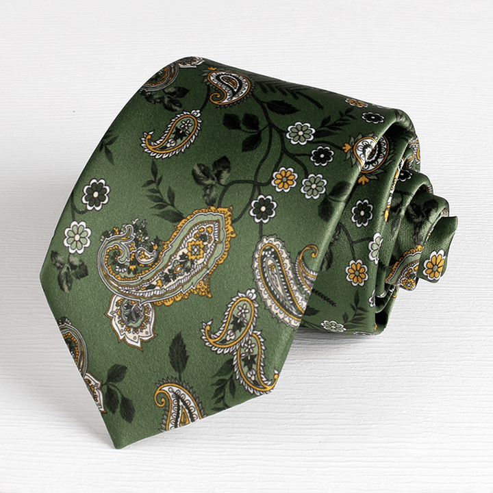 Cravate homme vintage à motif noix de cajou et fleurs - Vert - image 1