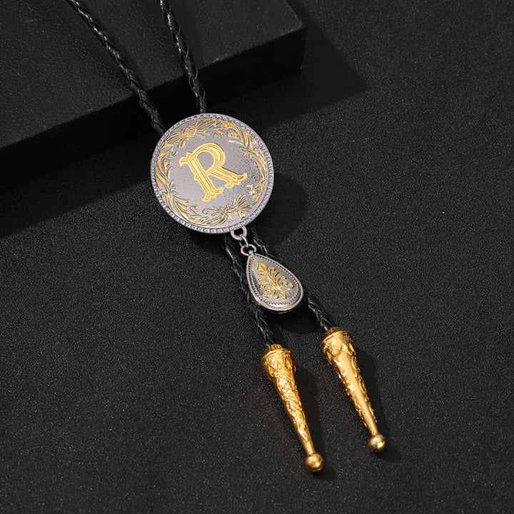 Cravate bolo avec initiales de A à Z et pendentif en forme de larme - Or - R - image 36