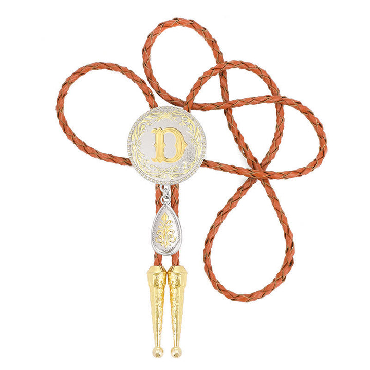 Cravate bolo en cuir marron avec initiale et pendentif en forme de larme - image 0