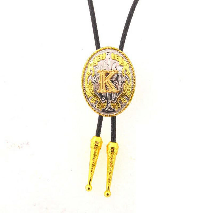 Cravate bolo en cuir bicolore or et argent avec initiale ovale - Or - K - image 12