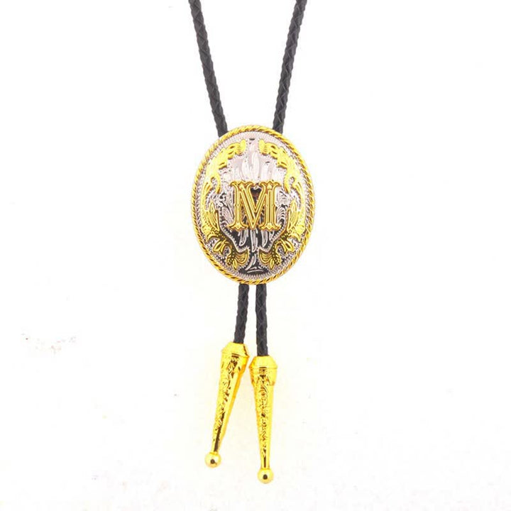 Cravate bolo en cuir bicolore or et argent avec initiale ovale - Or - M - image 14