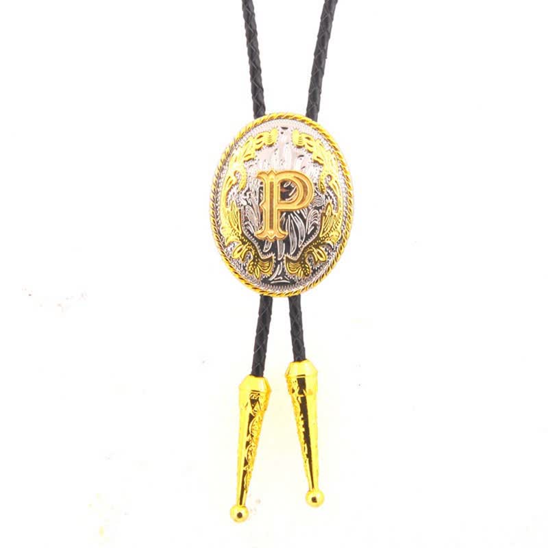 Cravate bolo en cuir bicolore or et argent avec initiale ovale - Or - P - image 16