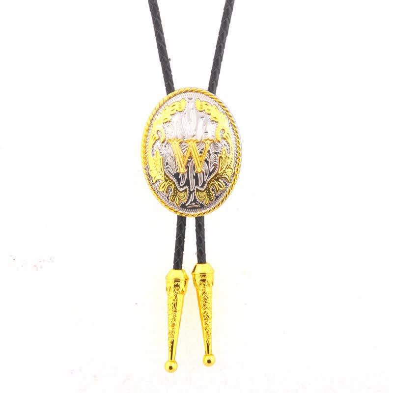 Cravate bolo en cuir bicolore or et argent avec initiale ovale - Or - W - image 23